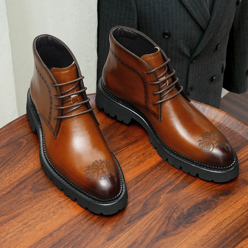 

Мужские ботинки из натуральной коровьей кожи, черные, на шнуровке, для деловых костюмов, зимние, класса люкс