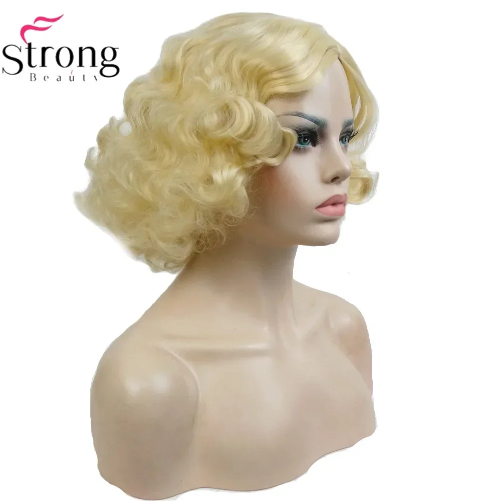 StrongBeauty-Perruque synthétique courte bouclée blonde/cuivre pour femme, coiffure évasée, sans capuchon