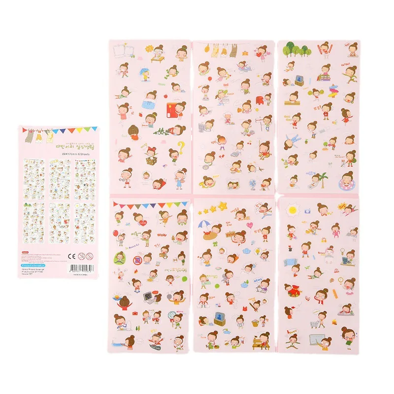 6pcs Cartoon Cute Stickers Diy Hand Book Stickers Student Stationery Children's Small Pattern Stickers