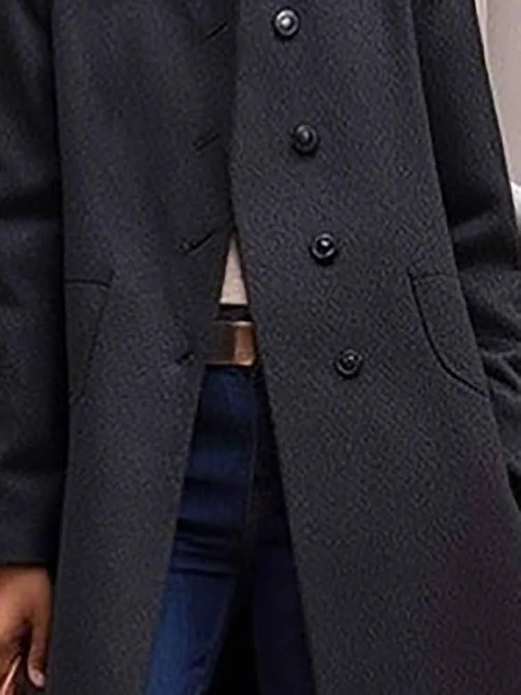 

Temperament Lapel Long Sleeve Woolen Coat Autumn Winter Fashion Solid Color Long Overcoat Casual Single Breasted Commute Jacket