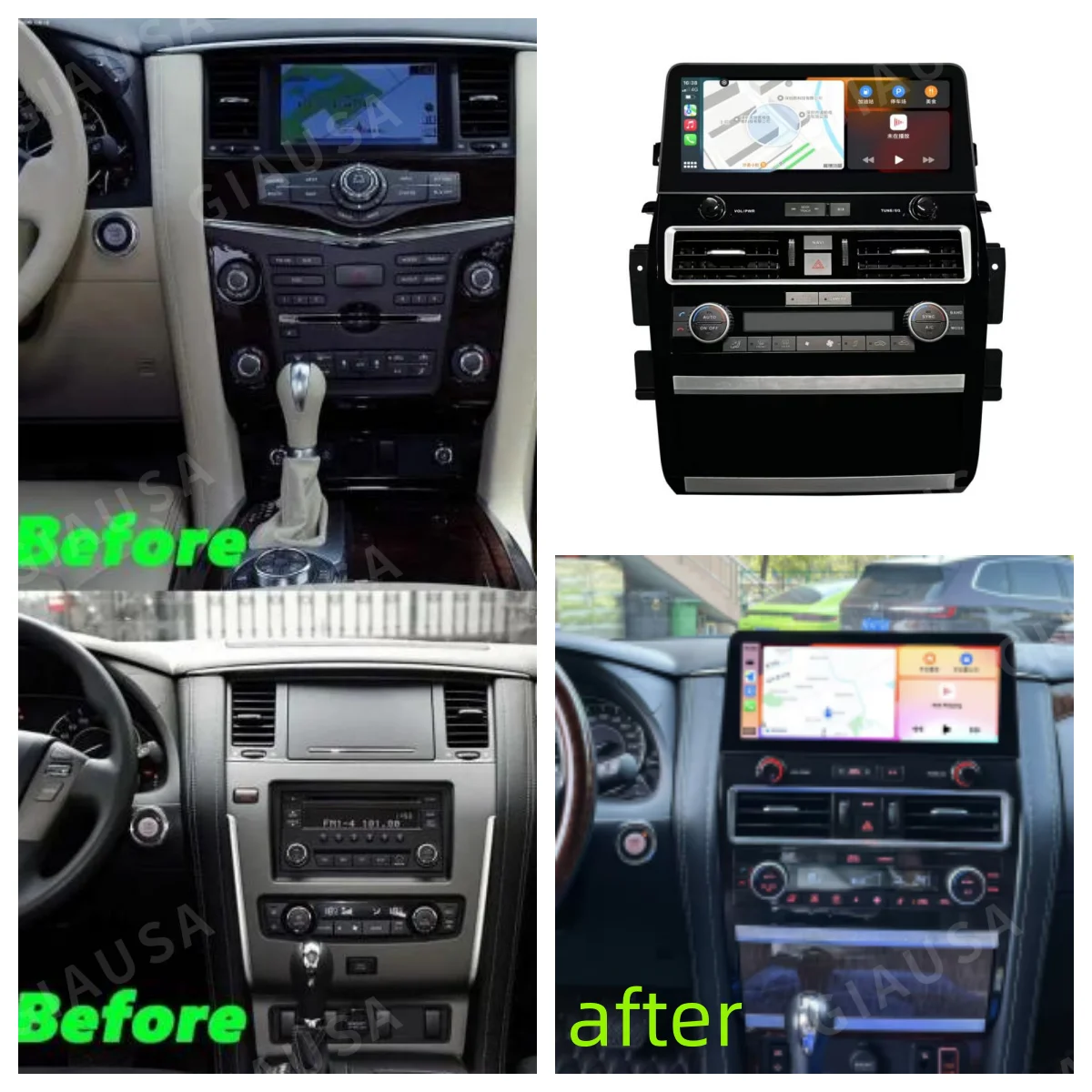 راديو سيارة Carplay 12.3 بوصة Android14 جديد لنيسان باترول Y61 Y62 إنفينيتي Qx80 Qx56 2010-2020 شاشة ستيريو تعمل باللمس نظام تحديد المواقع والملاحة
