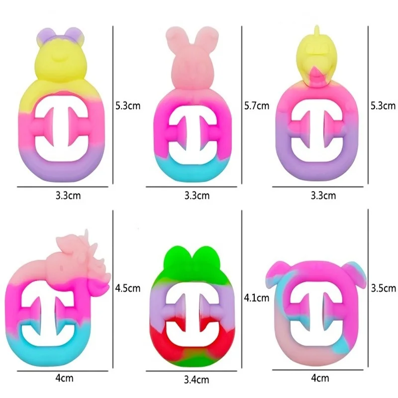 10Pcs Mini Animal Silicone Gripper Rainbow Color Press Cartoon Suction Cup Grip Ring Stress Relieving Toy Washable and Reusable