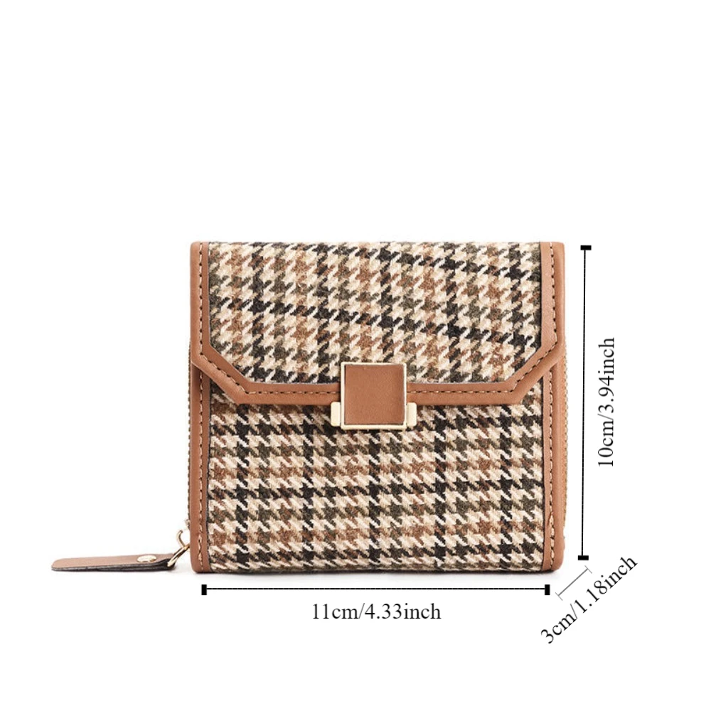 Multi-Card Slot 2 In 1 Kaart Tas Pu Lederen Koreaanse Stijl Houndstooth Korte Portemonnee Kaarthouder Clutch Tas Rits Portemonnee Munt Vrouw