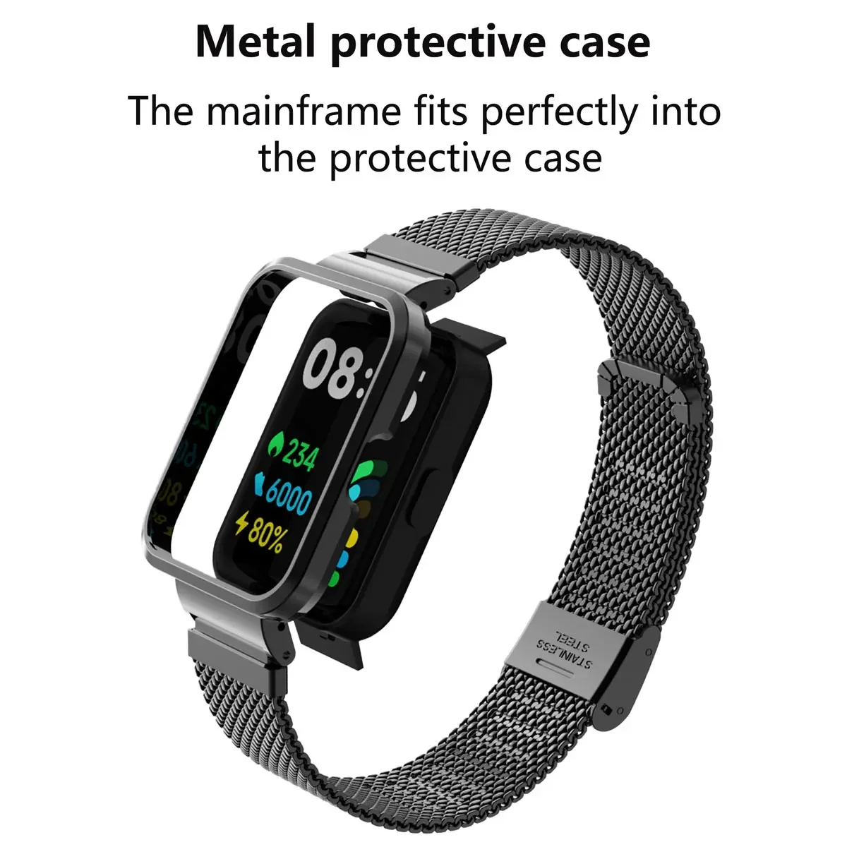 Suitable for Redmi Watch 1/2 strap, stainless steel metal, protective case one-piece strap for Redmi Watch 1/2 replacement strap