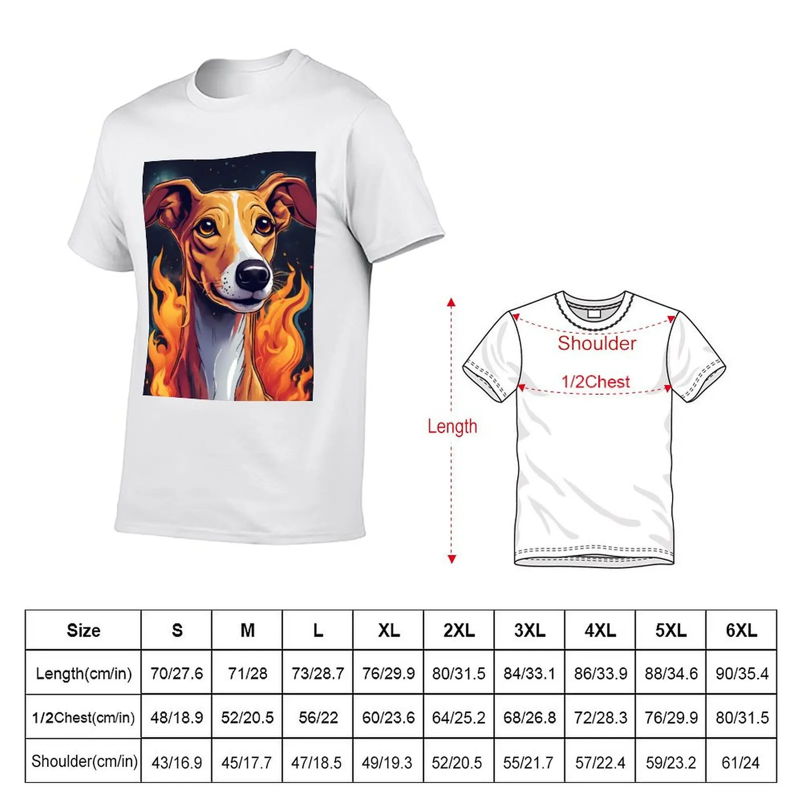 Whippet Dog Portrait: Vivid Flame Aura T-Shirt Simple Trendy Casual T-Shirt