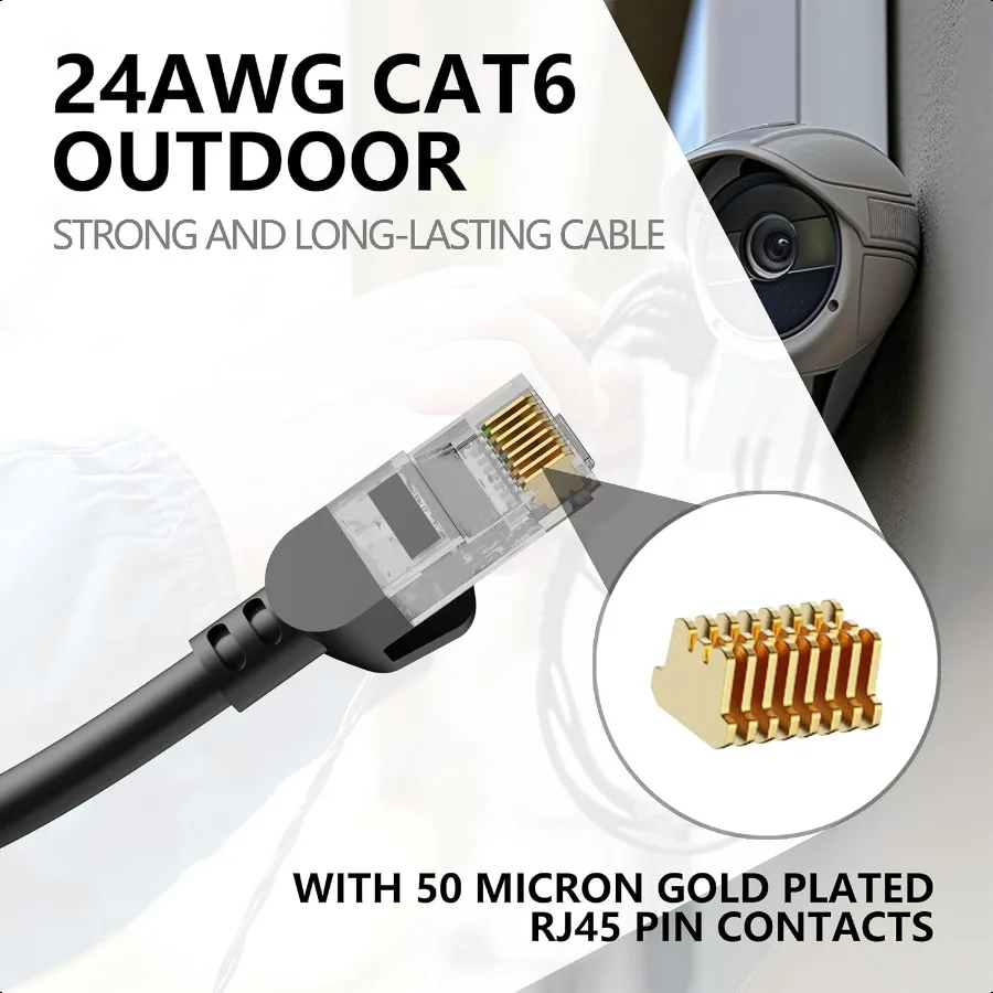 كابل إيثرنت خارجي Cat6 50 قدم 24AWG 10 جيجابت في الثانية منفذ Cat8 7 شبكة من النحاس النقي دفن مباشر مقاوم للماء تحت الأرض مضاد للأشعة فوق البنفسجية 1 قدم 3 #2