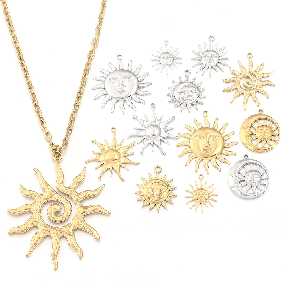 

2/4pcs Stainless Steel Charms Smiling Sun Sunlight Heart Charms for DIY Necklace Bracelet Earring Jewelry Making Supplies