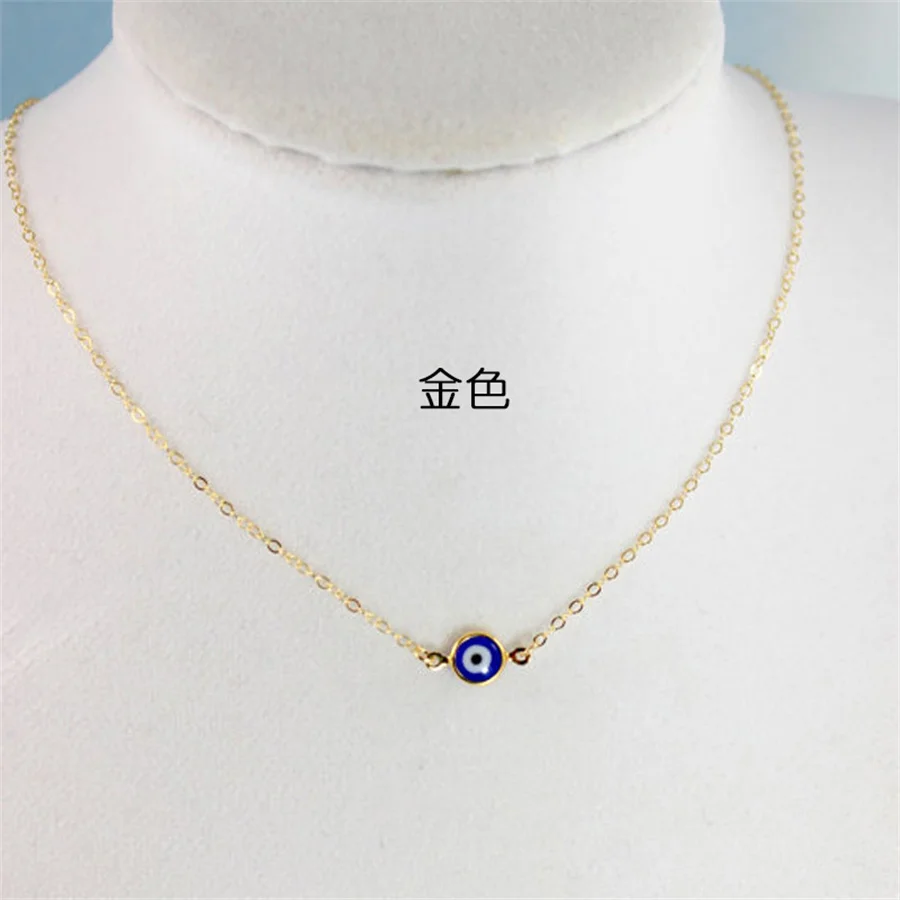 Turkish Blue Evil Eye Pendant Necklaces for Women Simple Thin Link Clavicle Chain Round Demon Eyes Choker Friendship Jewelry
