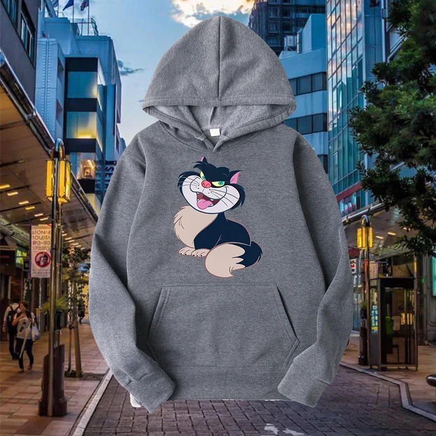 Daily Men Hoodies Disney Cinderella Lucifer Cat Cartoon Creative Fashion Graphics Comfortable Autumn Winter Male Sweatshirts