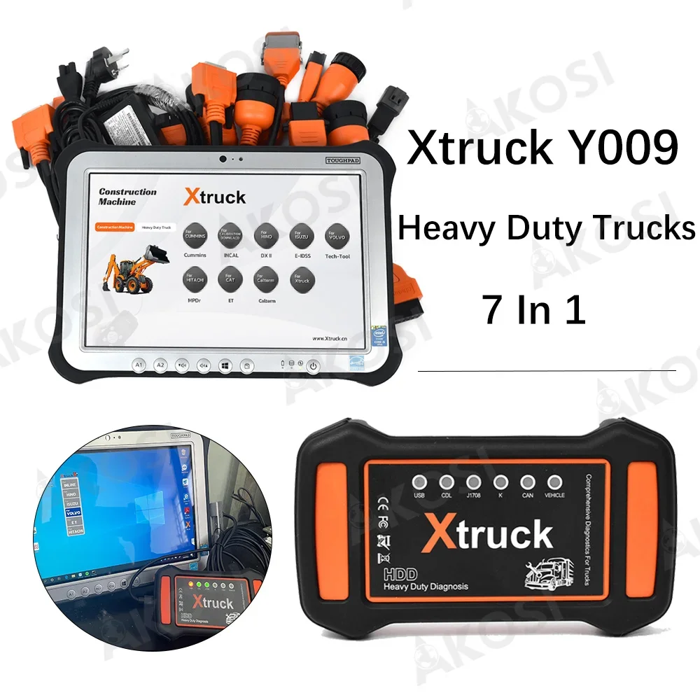 

Xtruck Y009 HDD Multi-Brands for Detroit volvo isuzu spd3 hino ET Machinery Heavy duty truck diagnostic tools with FZ-G1 tablet