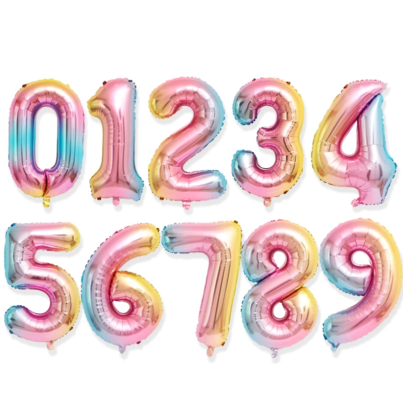 32inches Rainbow Number 1-9 Gradient Number Unicorn Theme Baby Shower Girl Birthday Party Decoration Balloons Supplies