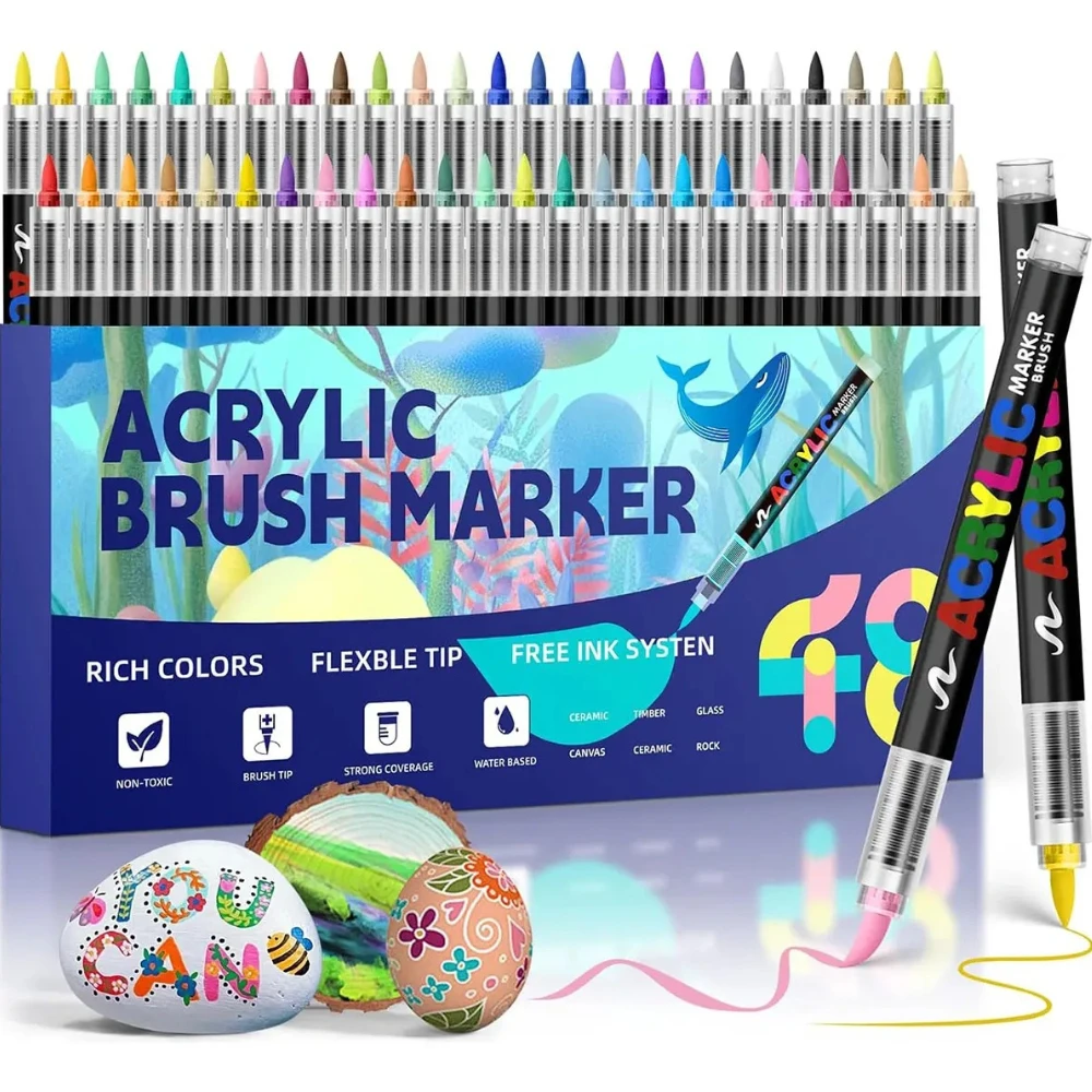 48-colors-acrylic-paint-markers-brush-tip-for-fabric-wood-rocks-canvas-painting-glass-ceramic-art-craft-supplies-gifts-for-kids
