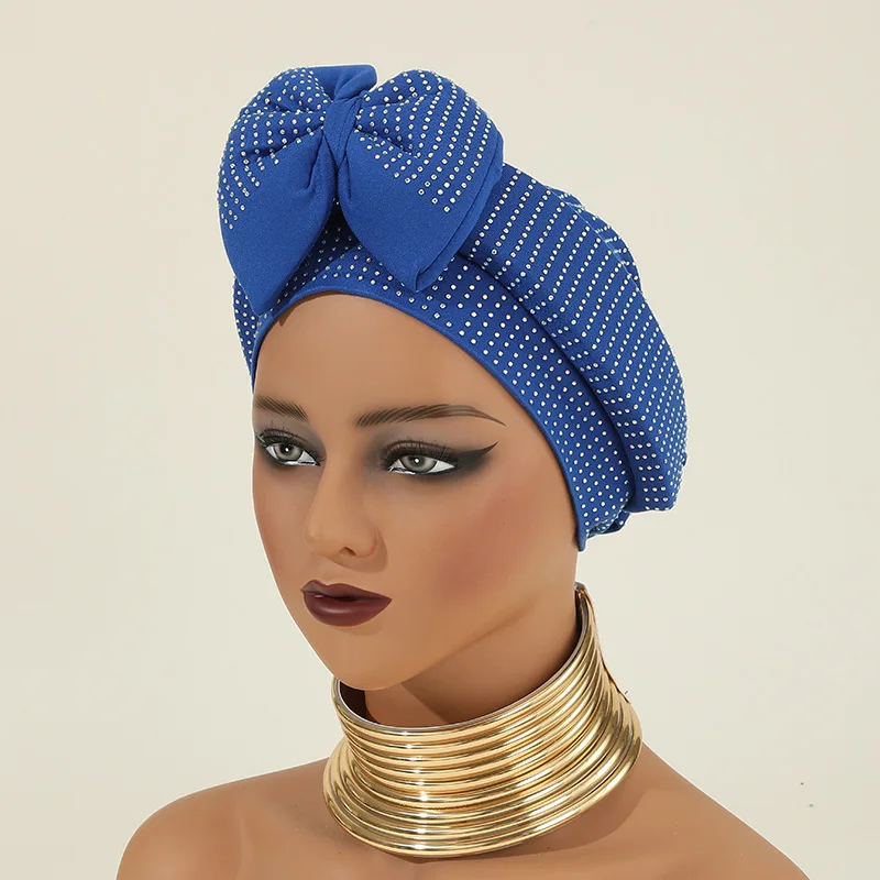 Cut Bowtie Turban Cap for Women Diamonds Female Head Wraps African Headtie  Lady Headpiece