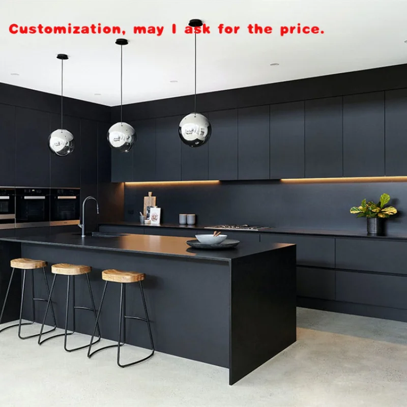 

custom.Black High Glossy Lacquer Kitchen Cabinet Set Complete Soft Close Top PVC Glass Door Modern Designs Panel Wood Faucet Mar