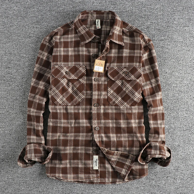 Retro Plaid Shirt Men\'s Autumn New Style Leisure All-match Youth Shirt Jacket