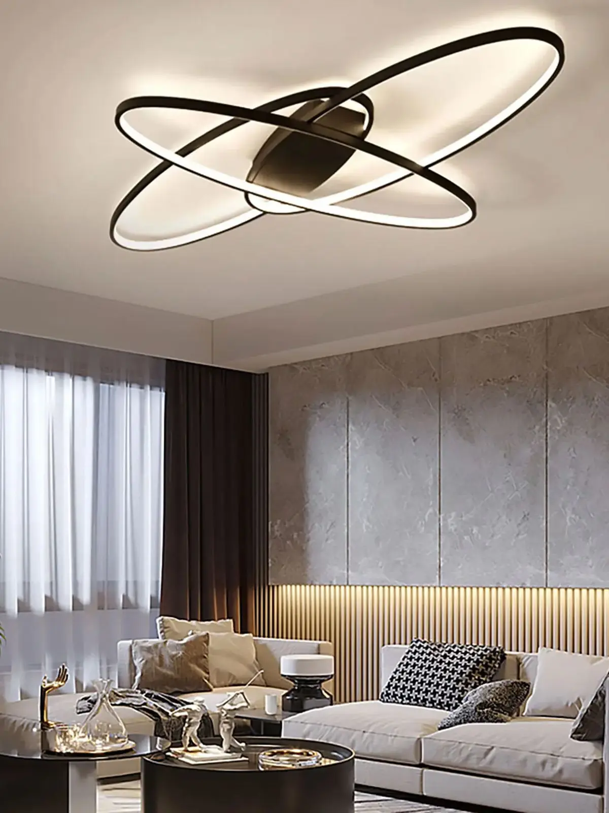 Moderne Geometrische LED-Deckenleuchte Schwarz 40W Aufputz-Kronleuchter 3-Farben Dimmbare Lampe für Schlafzimmer Wohnzimmer