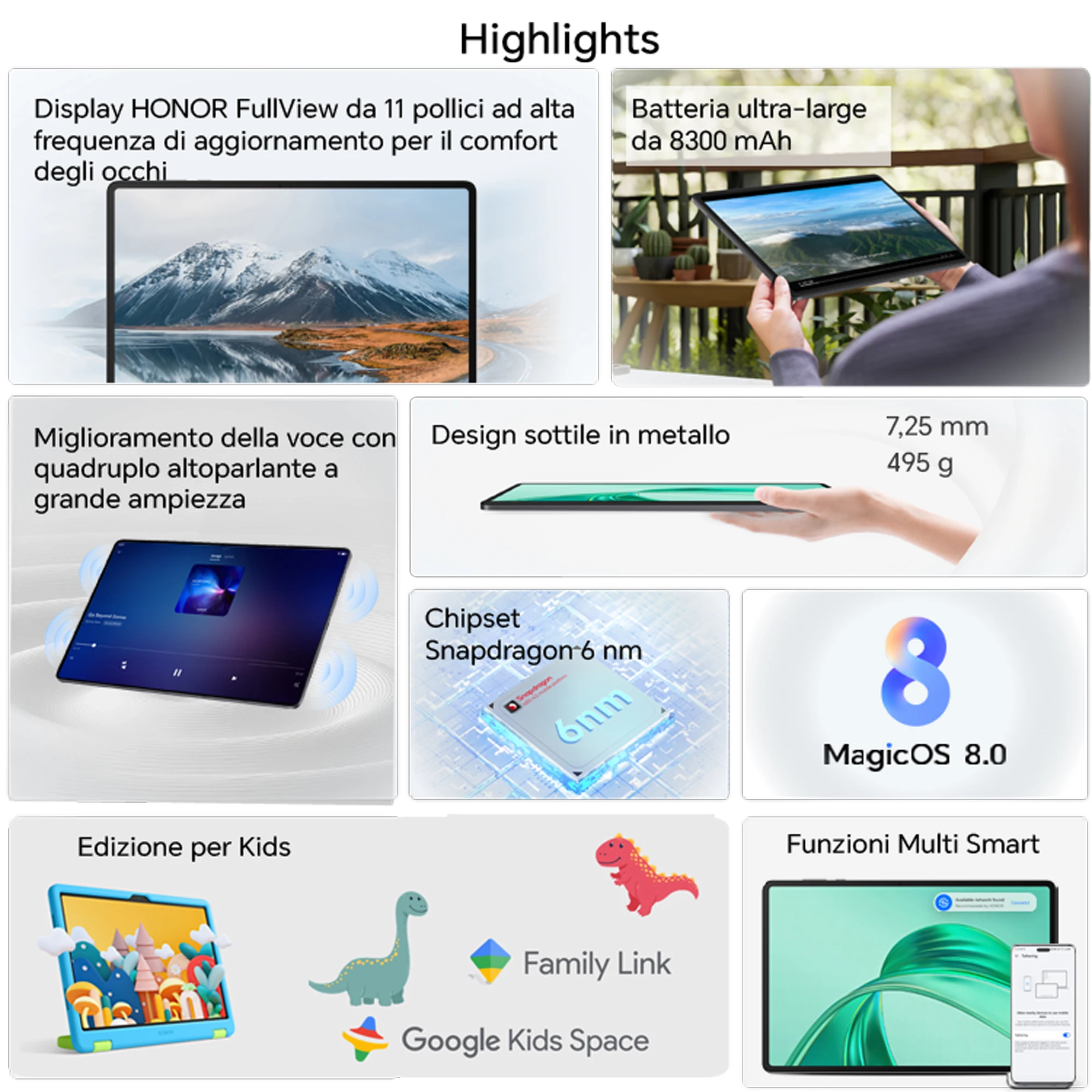 HONOR Pad X8a EU Version 4GB RAM, 8300mAh Battery, 11-inch 90Hz Eye‑Protection Display Tablet, 4 Speakers, Android 14