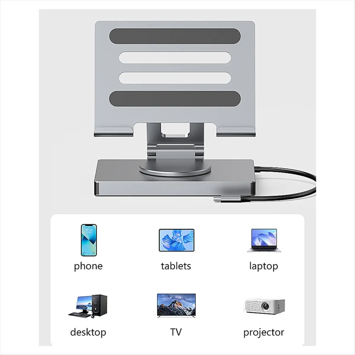 popop 9 in 1 USB C Hub with 360° Rotating Stand HDMI-Compatible 4K60Hz PD 100W USB 5Gbps SD TF Aux 3.5mm for IPad Pro Tablet