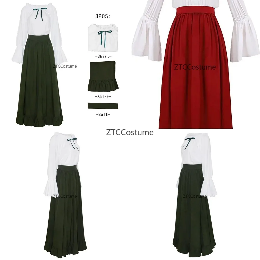 

Medieval Renaissance Cosplay Dress Women High Waist Long Skirt Shirt Retro Elegant Slim Fit Costume