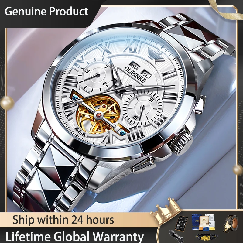 

OUPINKE 3236 Мужские часы Скелет Полностью автоматические механические часы ﻿ 50 м водонепроницаемые часы из вольфрамовой стали для мужчин, оригинальные часы Reloj