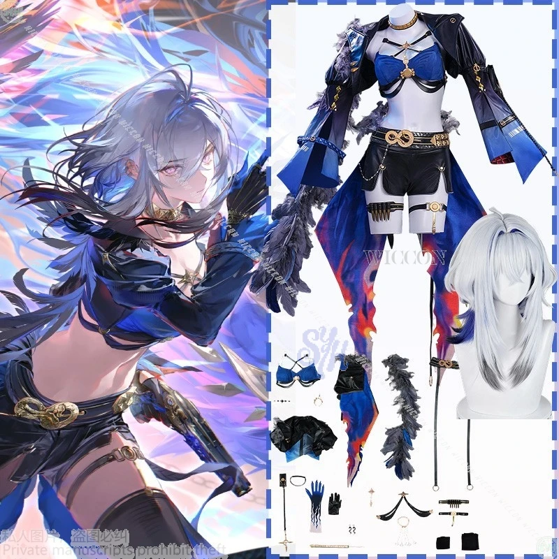 

Wuthering Waves аниме игра GALBRENR косплей костюм сексуальное синее бикини горячие короткие штаны Jirai Kei для девочек Хэллоуин вечерние