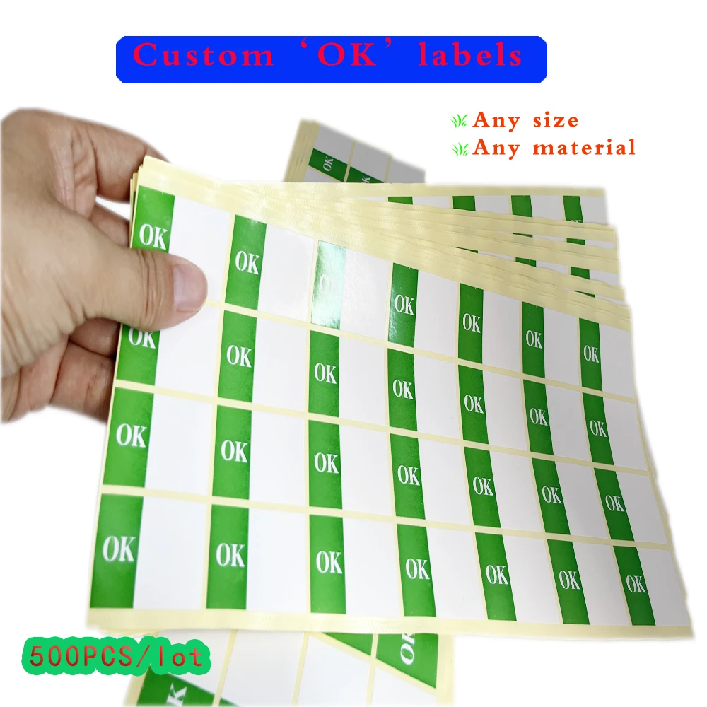 500PCS Custom Strong Adhesive Stickers Chunhui Campany ‘Ok’ Sticker Green Labels Quality Control Checked Pass Approval Label