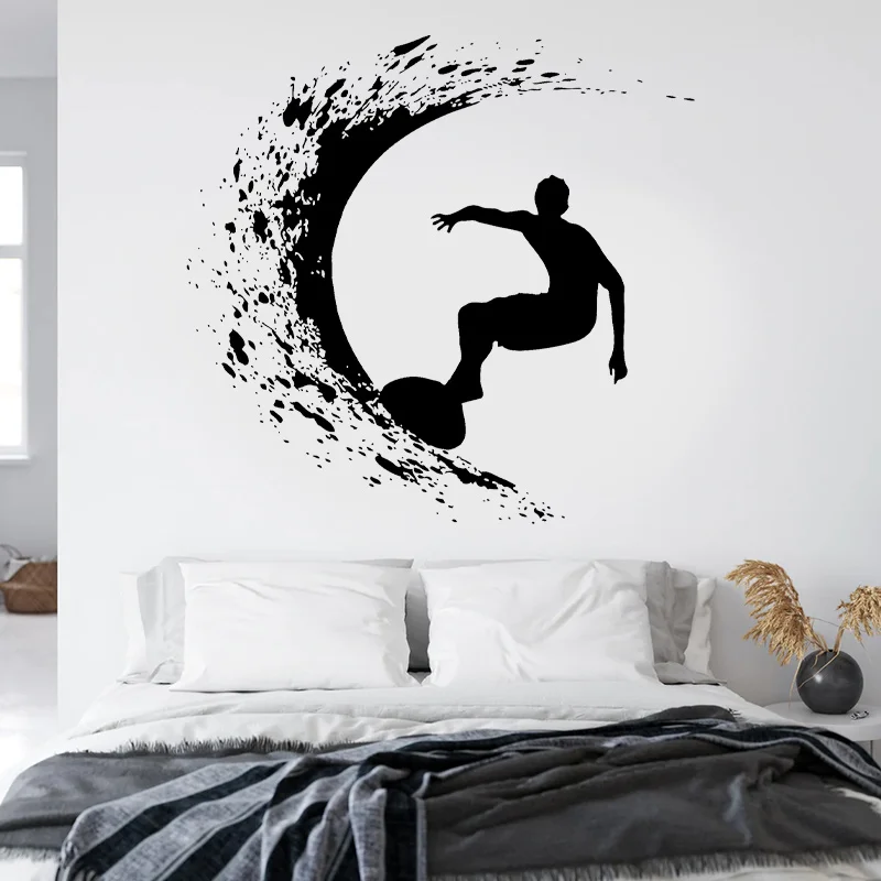 

Wall Vinyl Sticker Surfer Surfing Surfboard Wave Riding Rider Ocean Sea Water Extreme Sport Waves Mural Decal Art Murals YD05