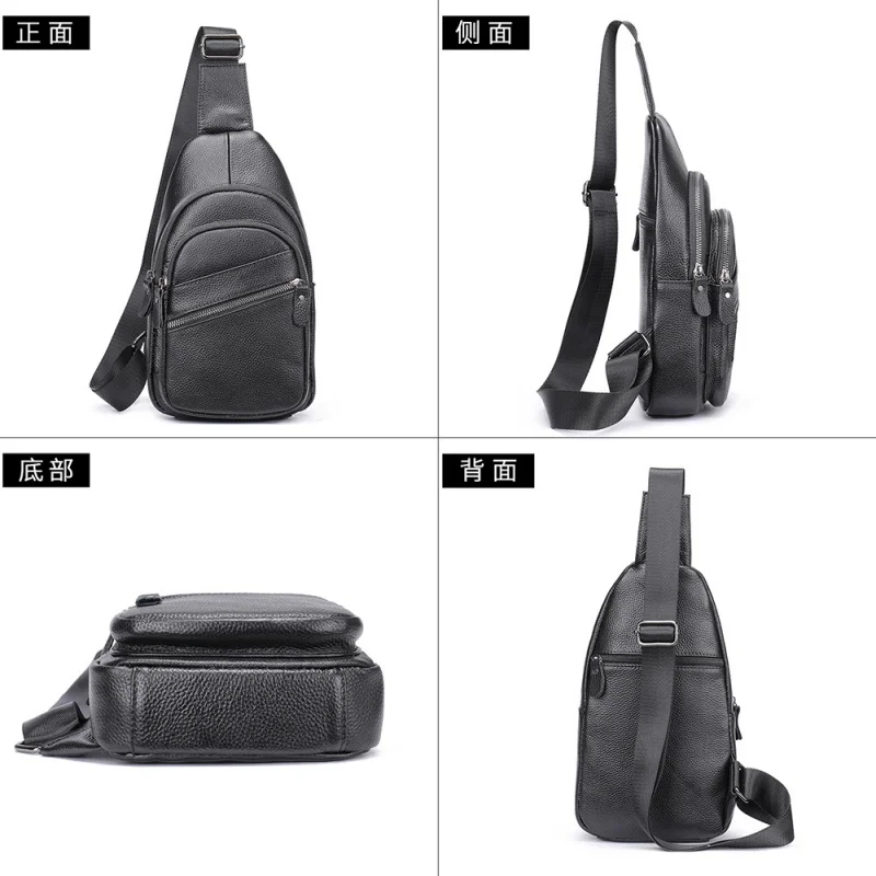 Business Cowhide Men's Chest Bag Genuine Leather Male Shoulder Bag Outdoor Crossbody Bag Sports Messenger Bag Casual Sling Bag