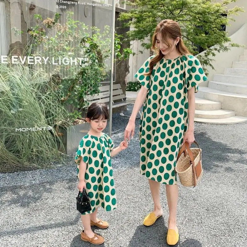 Parent-child Wear 2022 New Trendy Summer Korean Version Cute Mother and Daughter French Doll Collar Dress family matching cloth