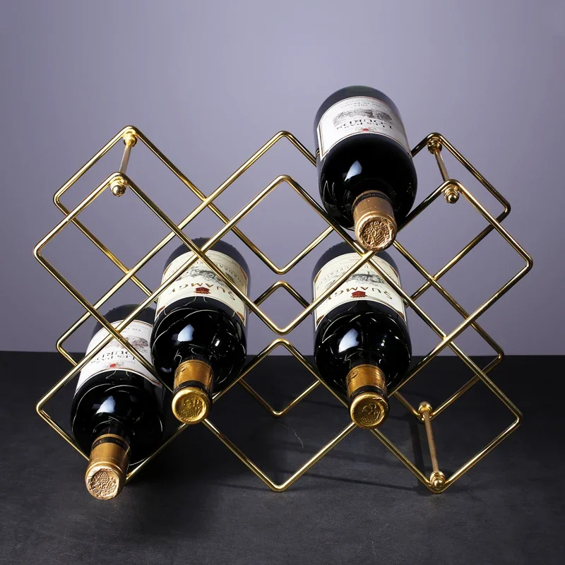 

Modern Metal Grid Wine Rack Beehive Tabletop Wine Rack Hexagon 10 Bottle Wine Holder Display