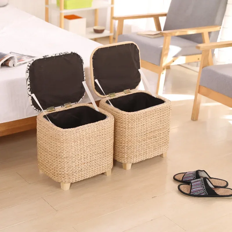 Straw rattan weaving storage stool, multi-functional shoe cover , stool at the door, change shoes