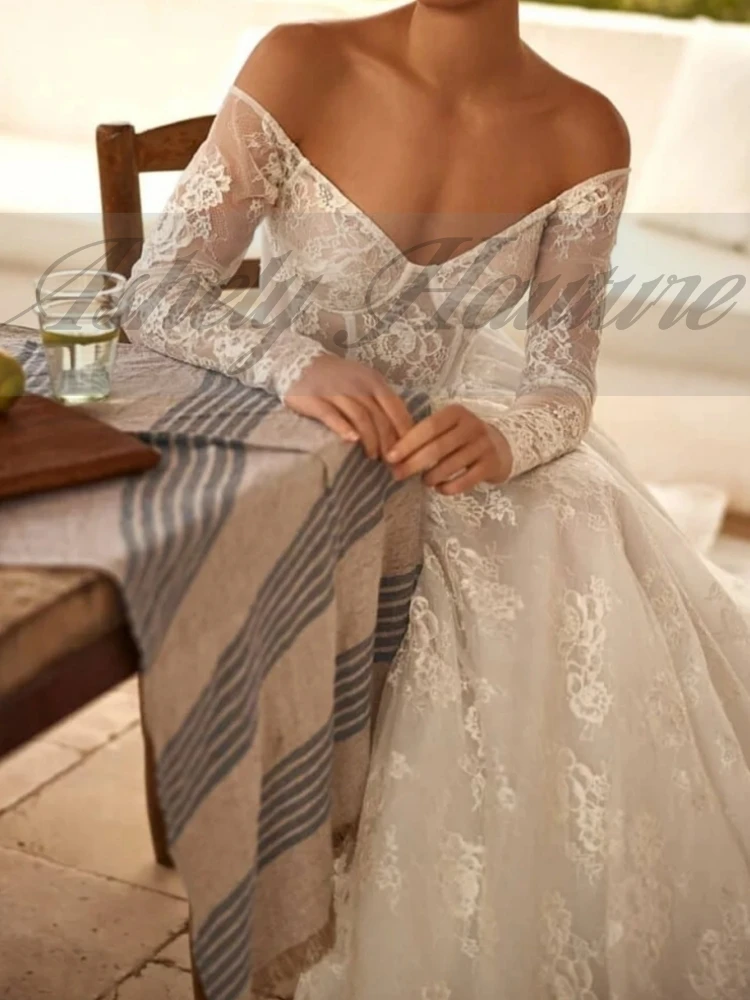 A3212 elegantes vestidos De novia bohemios con encaje De manga larga una línea Croset hasta el suelo Vestido De novia personalizado