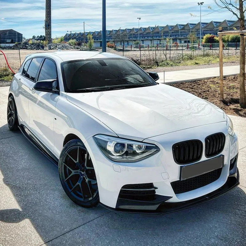 ل 2012-2014 BMW 1 سلسلة F20 F21 سيارة الجبهة حافة مصد السيارة الذقن المفسد الفاصل الأسود الكربون بوديكيت الخارجي ضبط الملحقات