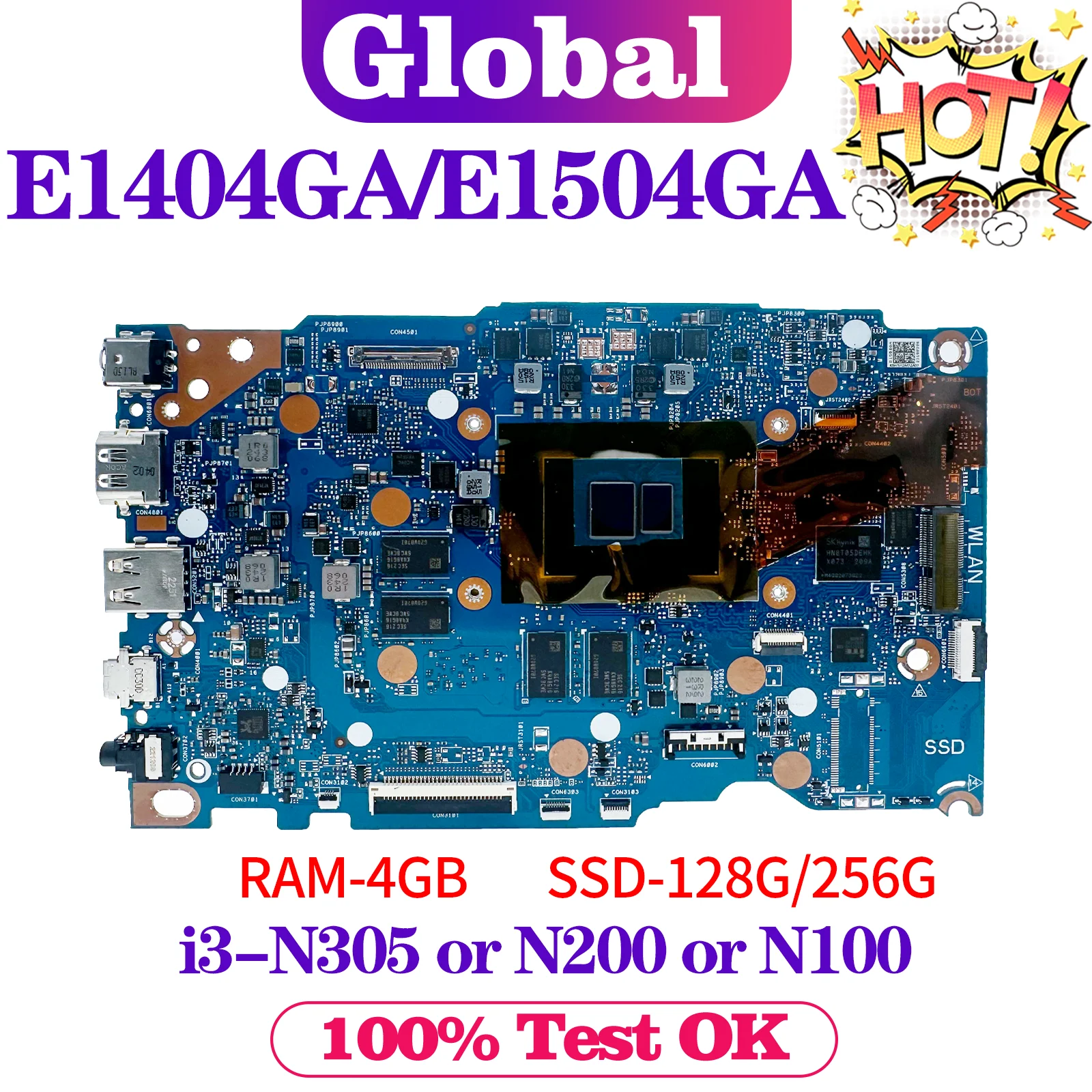 KEFU E1404G Mainboard For E1404GA E1504GA E1404GAB E1504GAB Laptop Motherboard i3-N305 N200 N100 RAM-4GB SSD-128G/256G