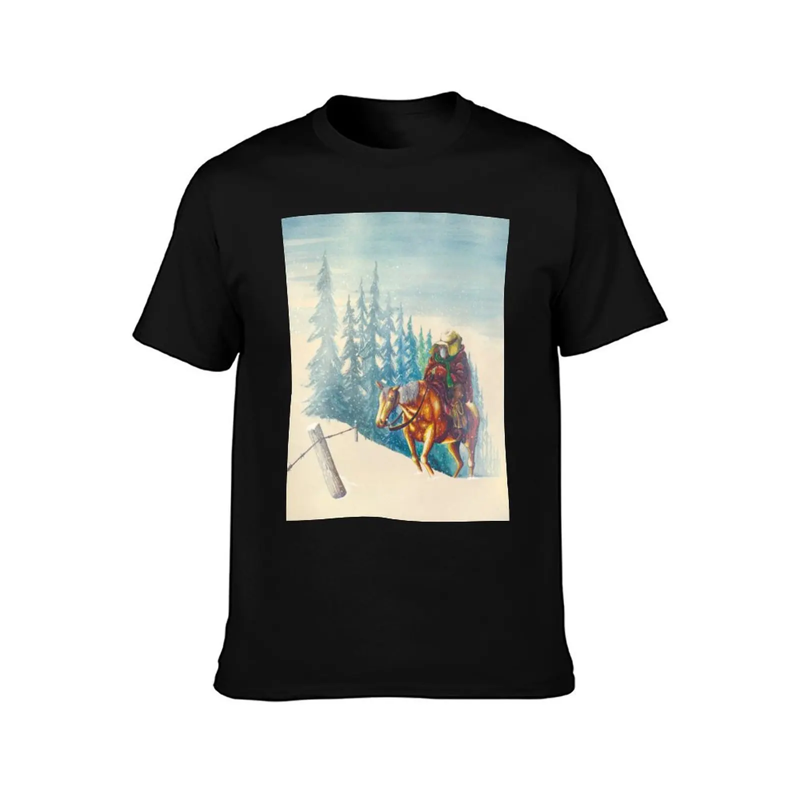 Winter Horse and Rider (The Picket Rider) T-Shirt Basic Crew Neck Short Sleeve Top T-Shirt