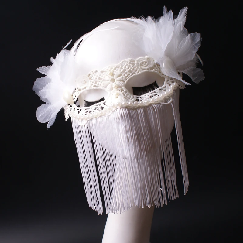

Lace fringed feather sexy goddess mask adult live streaming party costume ball face-covering princess mask