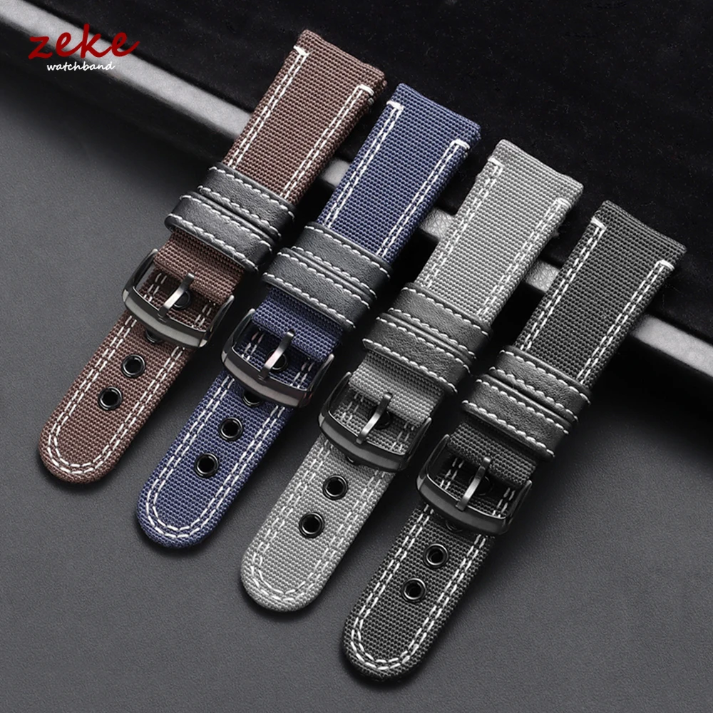 Hochwertiges Segeltucharmband 20 mm 22 mm 24 mm für Omega für Seiko Divers Watch Herren wasserdichte Nylon-Leder-Uhrenarmbänder schwarze Schnalle