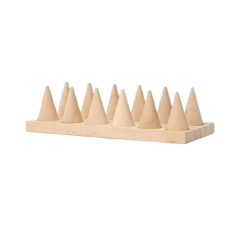 

Modern Wood Cone Ring Display Stand Decorative Space Saving Finger Rings Holder Retro Ring Storage Rack Entrance