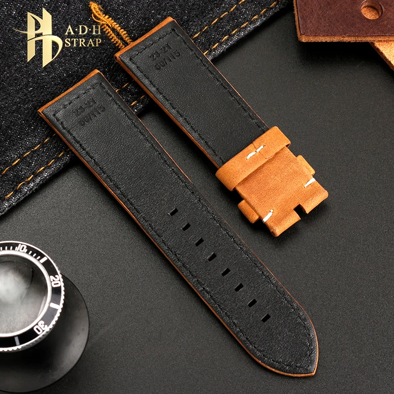 Vintage Matte Leather Watch Strap For Zenith Big Pilot Bronze Men\'s Cowhide Strap Accessories 23mm Waterproof and Soft