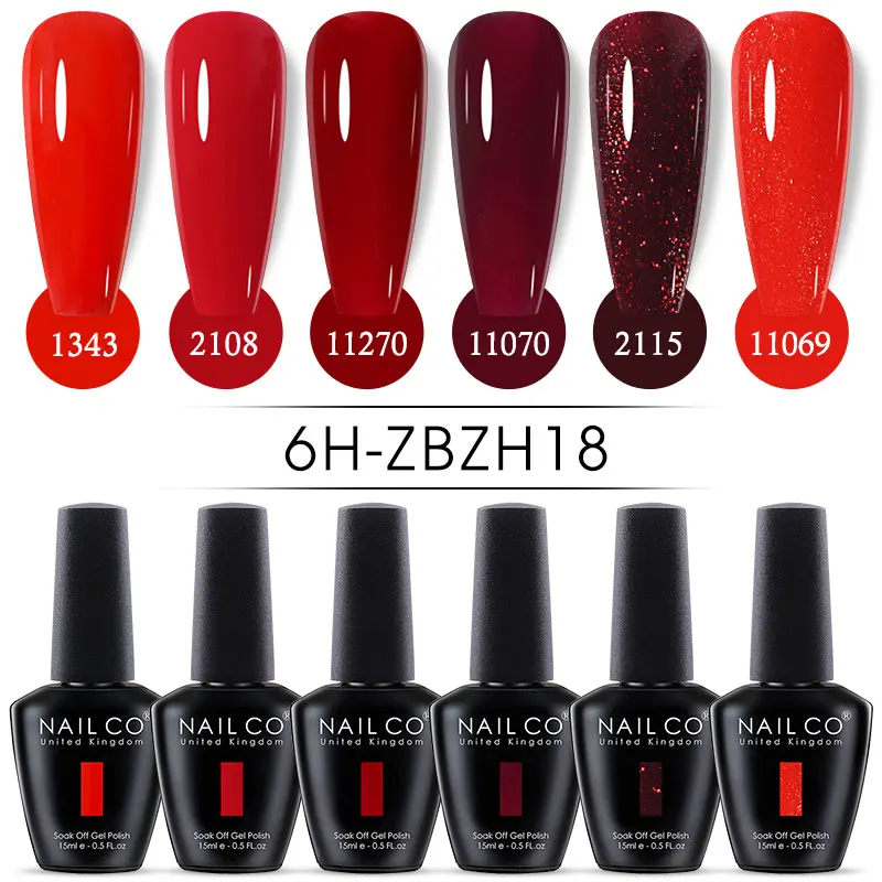 NAILCO 15ml 6pcs/Set Gel Nail Polish Kit Semi Permanent UV LED Gel Varnishes Soak Off Nail Lacquer Base Top Gel Nail Art Varnish