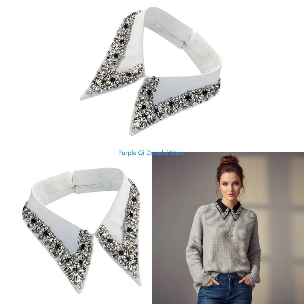 L21E Rhinestones Decorated Comfortable Polyester Faux Collar For Business Event And Evening Occasion