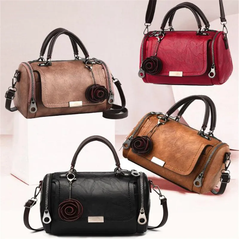 2024 New flowers Pendant Handbag Women\'s fashion Boston bags single shoulder bag ladies crossbody bag PU messenger bag