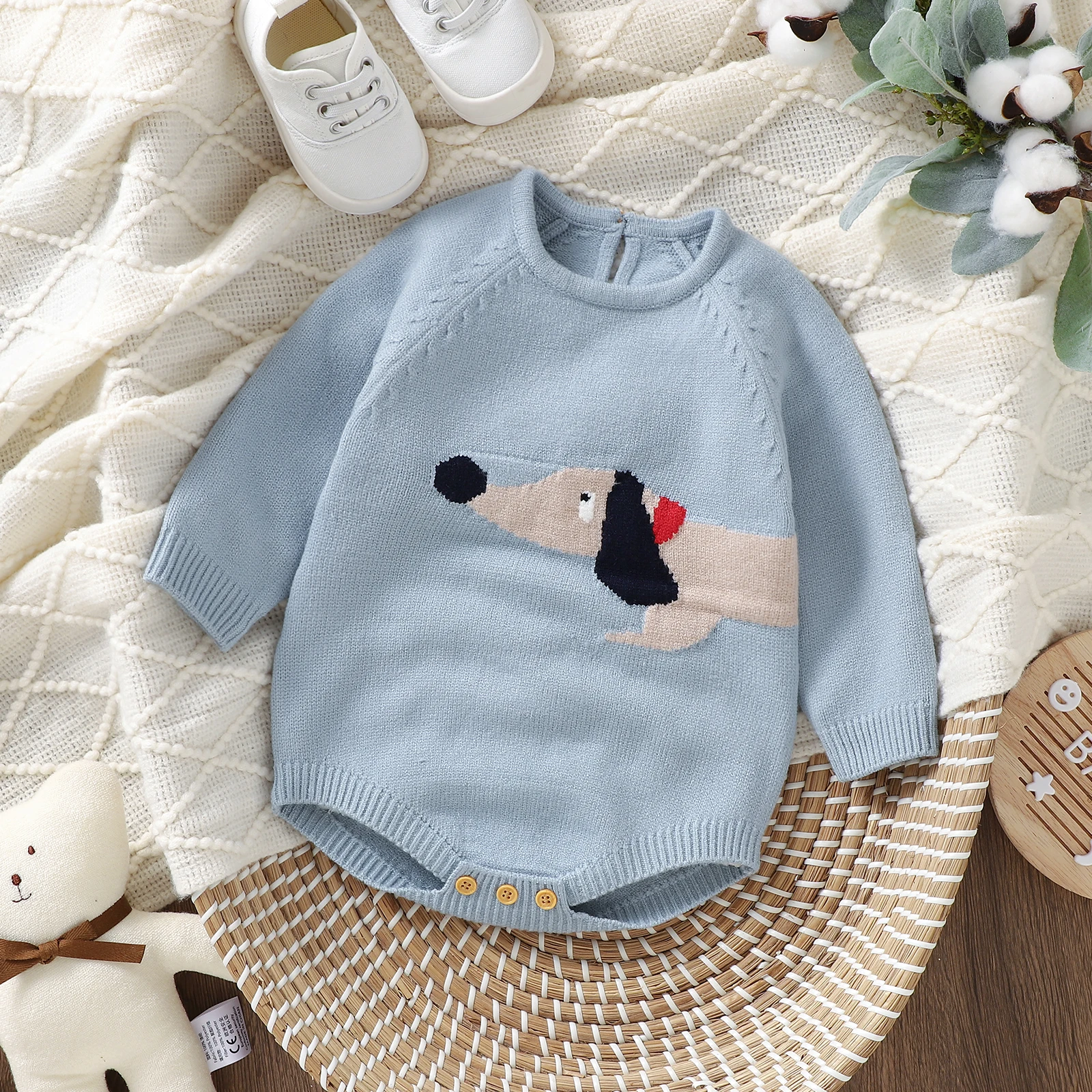Baby Bodysuits Knitted Newborn Girl Boy Jumpsuit Long Sleeve Romper Fall Infant Kid Clothes Cute Cartoon Dog Overalls 0-18M Tops