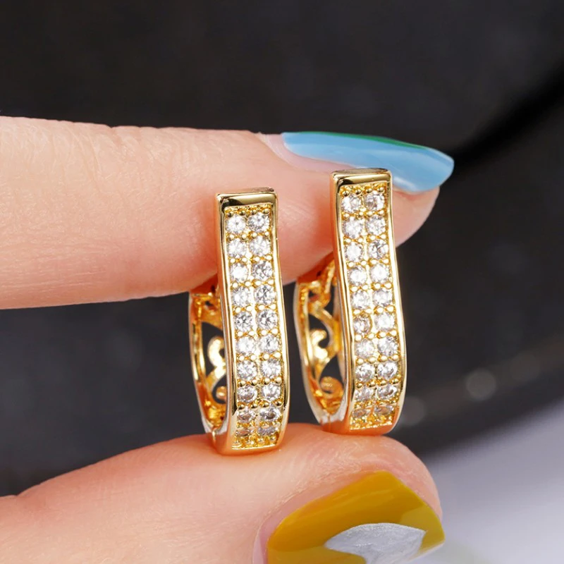 

Huitan Number 6 Shaped Hoop Earrings for Women Aesthetic Hollow Pattern Gold Color Fashion Girl Ear Piercing Accessories Jewelry