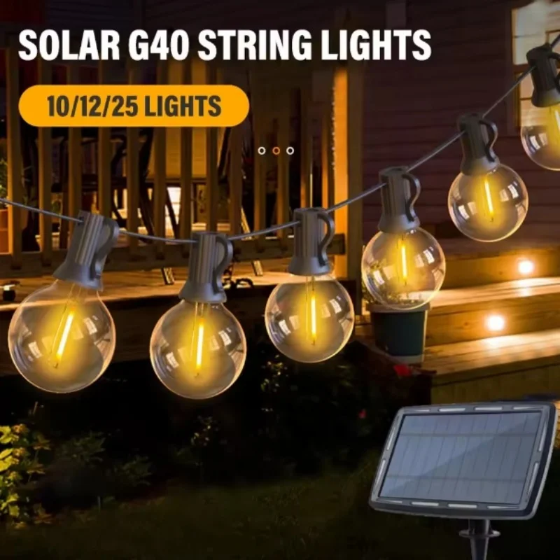 Solar Lights Outdoor G40 Garden String Lights USB Rechargeable Waterproof Outdoor Decoration Lights For Terrace Christmas