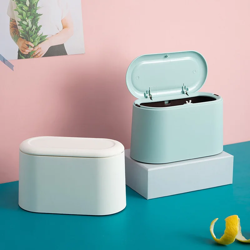 Desktop trash can elastic Nordic Japanese style color storage box with lid small trash can portable