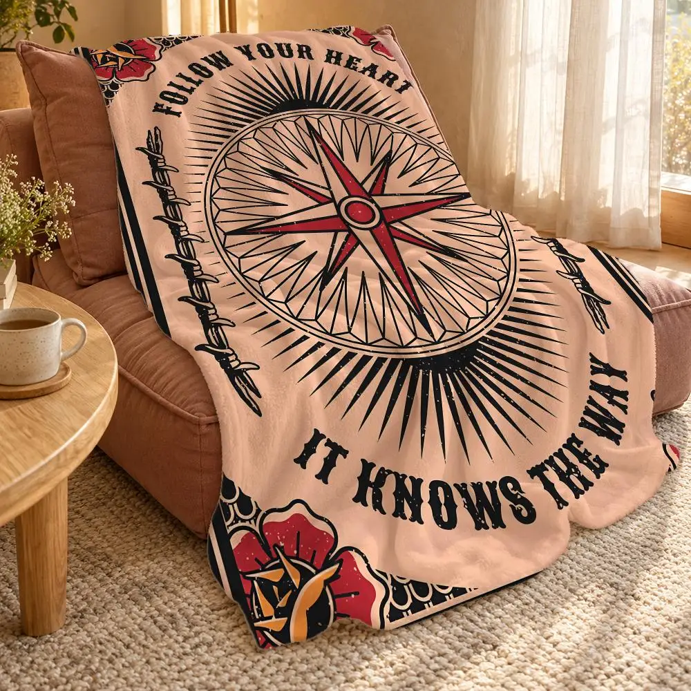 Apothecarys Journal Compass Arrow Throw Double Sided Flannel Throw Blanket Soft Travel Camping Sofa Bed Home