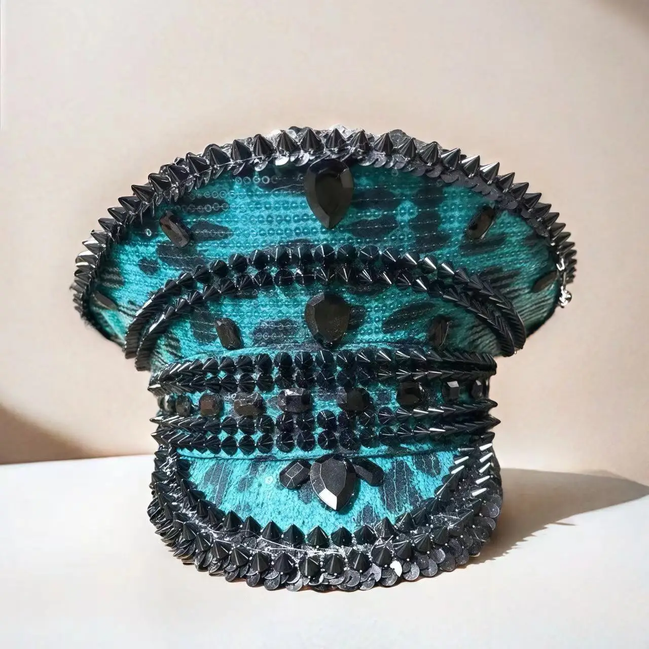 

Steampunk Captain Hat Rhinestone for Burning Man Festival Woman, Vintage Military Accessories & Cap for Man