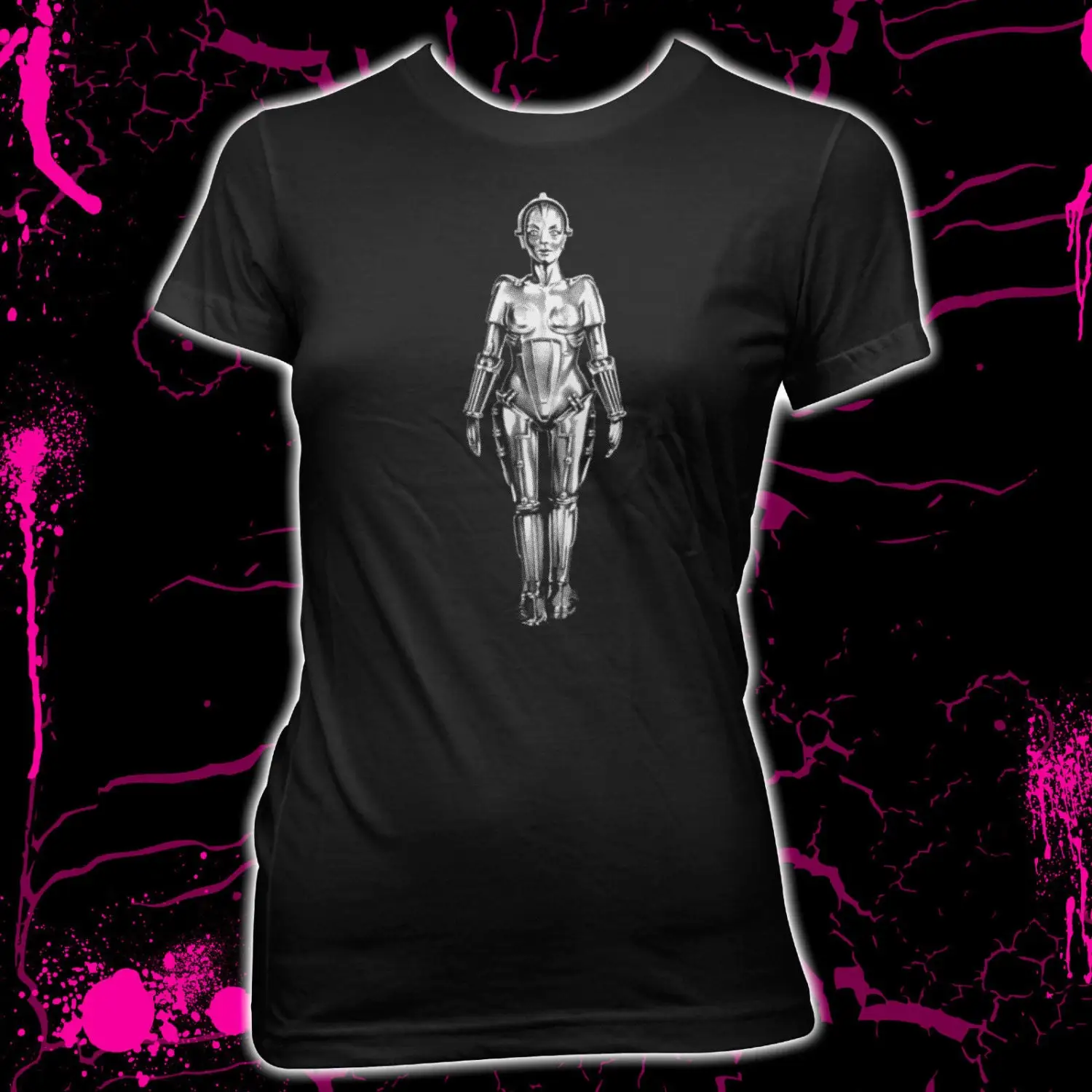 Metropolis Robot Maria Fritz Lang Women's Pre shrunk hand screened 100 Cotton T Shirt