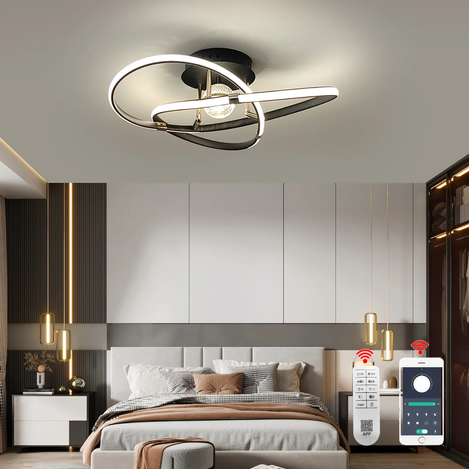 

Modern Led Ceiling Light For Living Bedroom Black/White Led Chandelier Living Room Ceiling Lamp lustre Alexa/App/ Remote